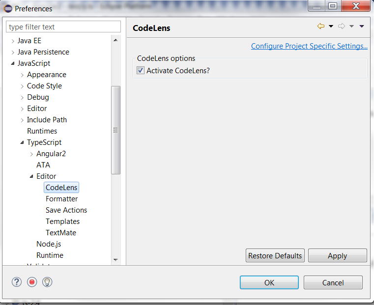 CodeLens Preferences Page